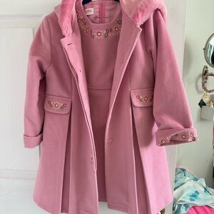 Gorgeous OOMPH girls‎ coat and dress …..size 4/5 pink with flowers EEUC